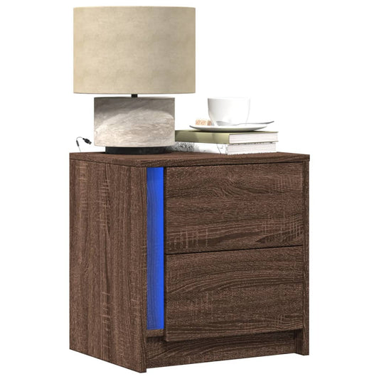 Bedside table with LED lights Brown oak look wood material