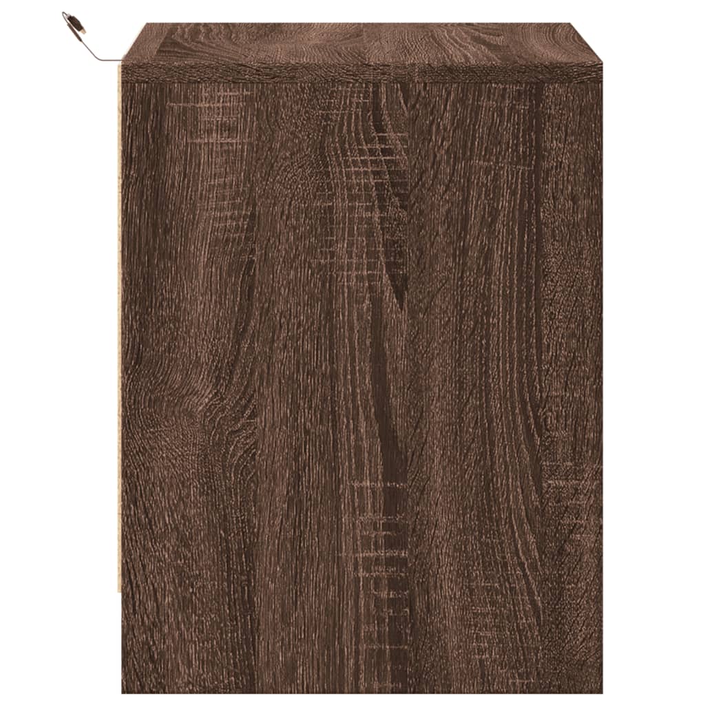 Tables de chevet avec lumières LED 2 pcs. Matériau en bois de chêne marron.
