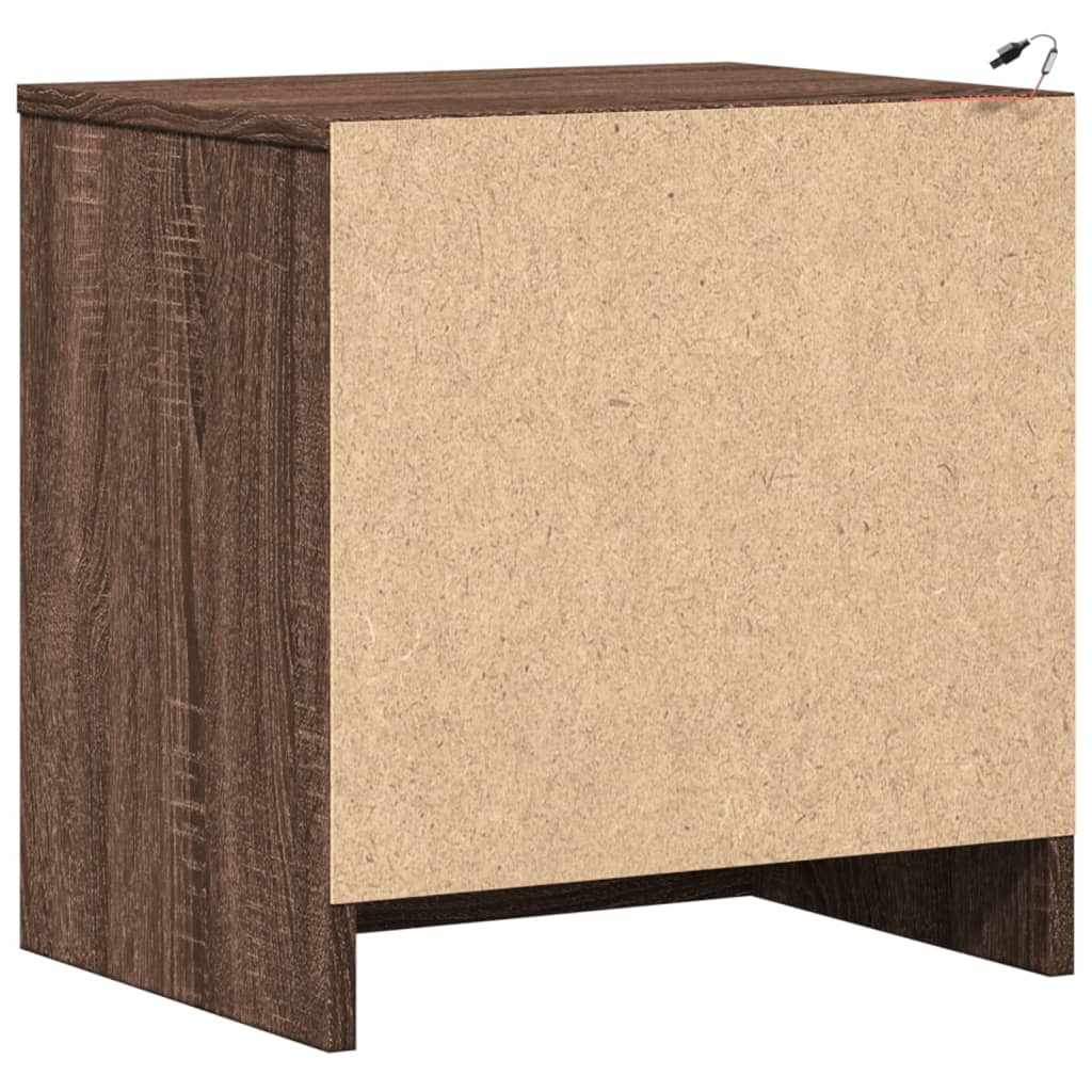 Tables de chevet avec lumières LED 2 pcs. Matériau en bois de chêne marron.
