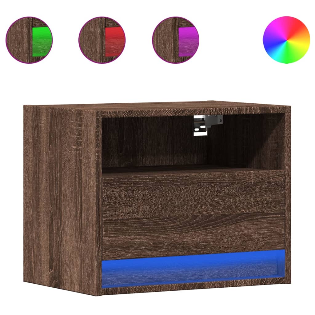 Wall-mounted bedside tables with LED lights 2 pcs. Brown oak look