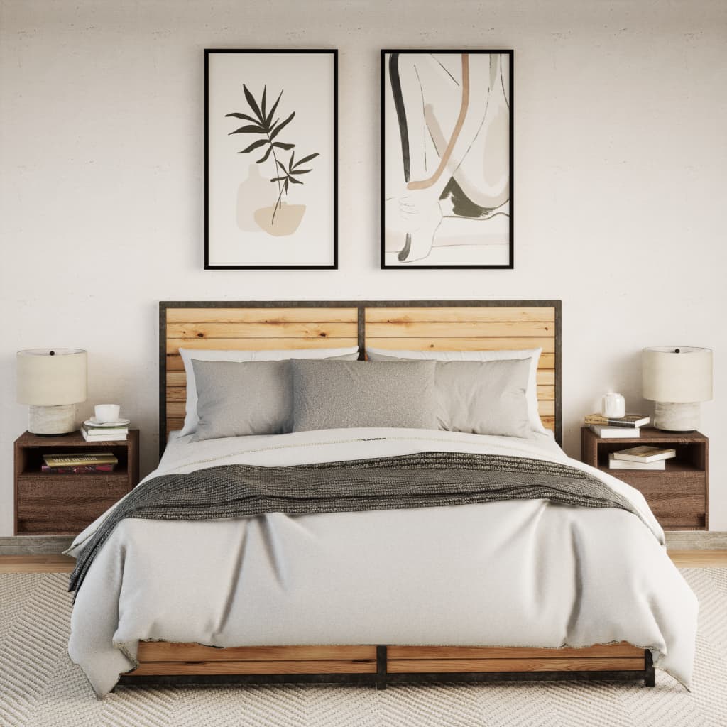 Wall-mounted bedside tables with LED lights 2 pcs. Brown oak look