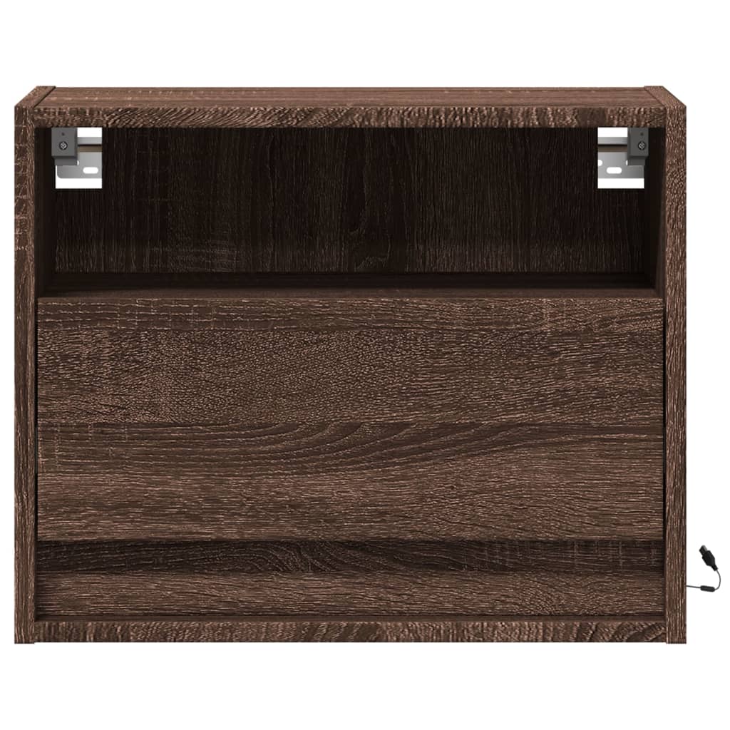 Wall-mounted bedside tables with LED lights 2 pcs. Brown oak look