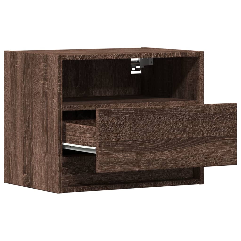 Wall-mounted bedside tables with LED lights 2 pcs. Brown oak look