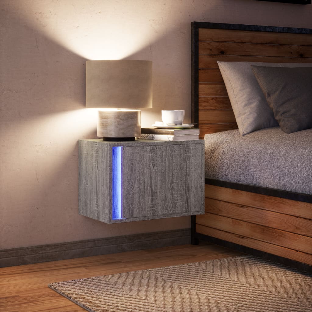 Table de chevet murale avec lumières LED gris Sonoma