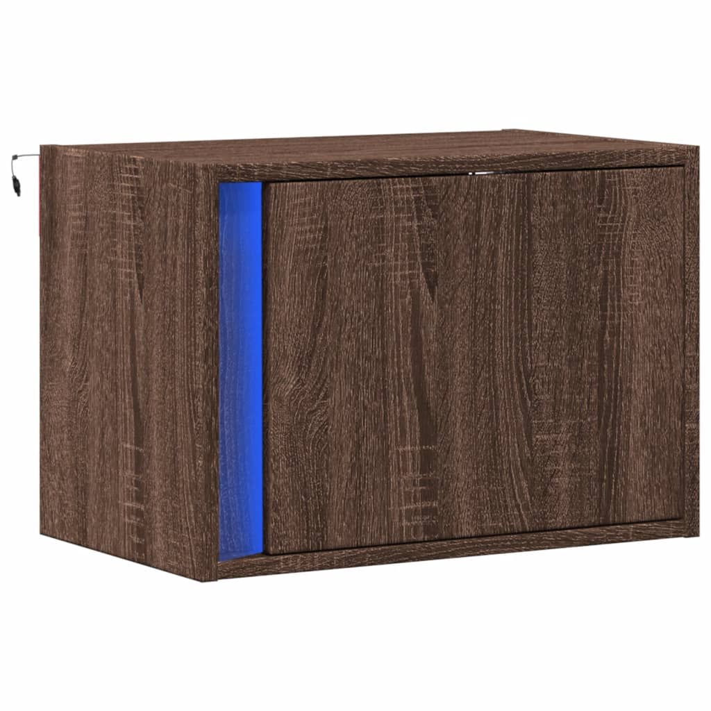 Table de chevet murale avec lumières LED aspect chêne marron