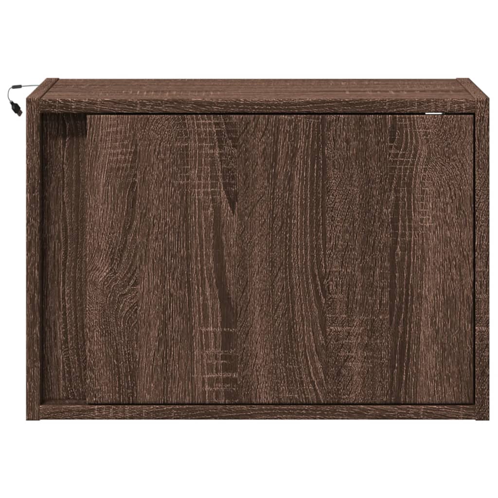 Table de chevet murale avec lumières LED aspect chêne marron