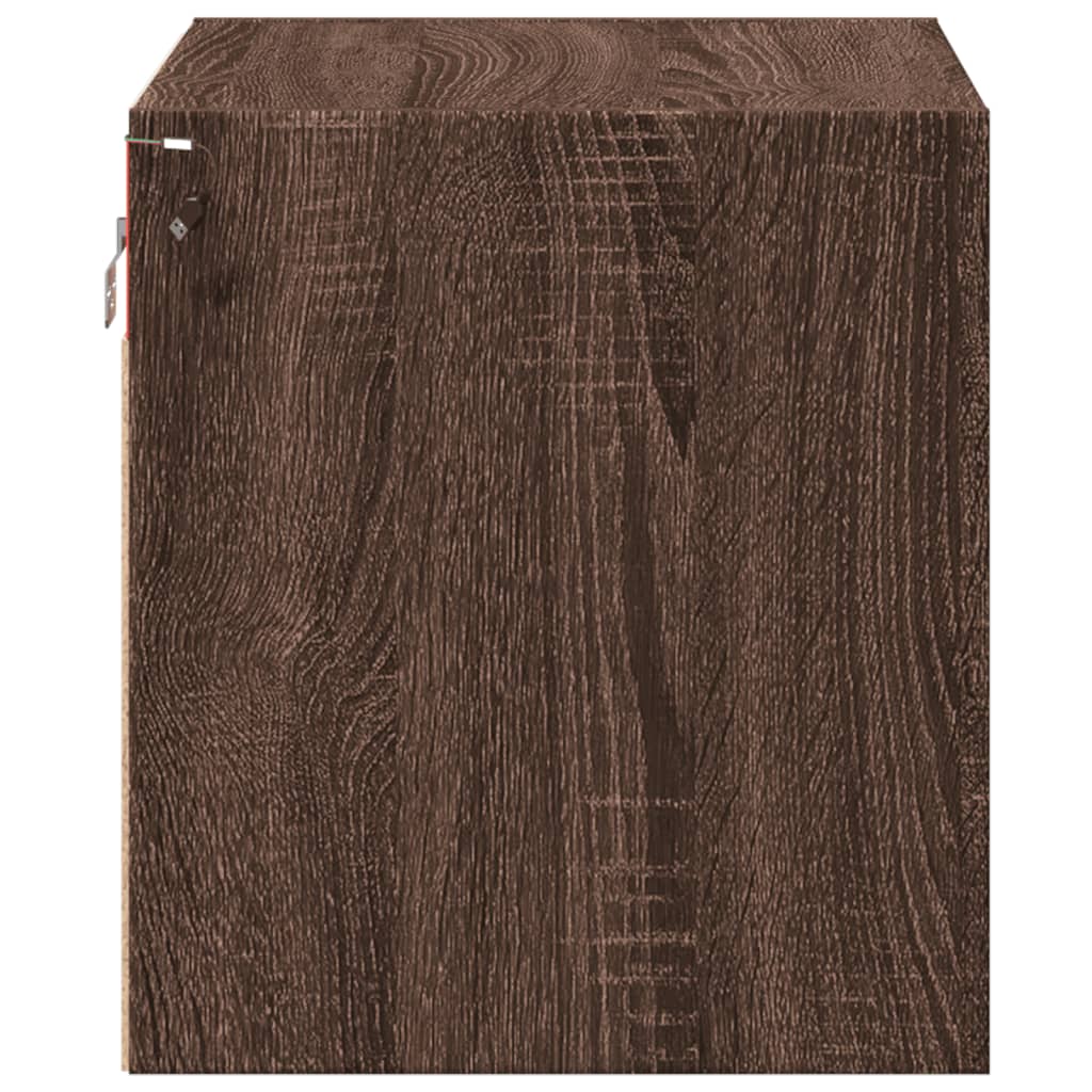 Table de chevet murale avec lumières LED aspect chêne marron