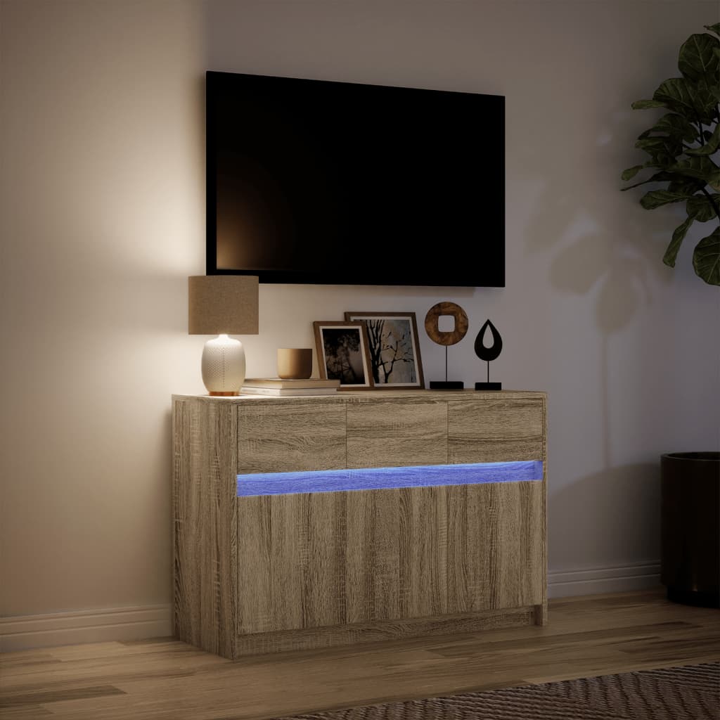 Meuble TV avec éclairage LED Chêne Sonoma 91x34x61 cm