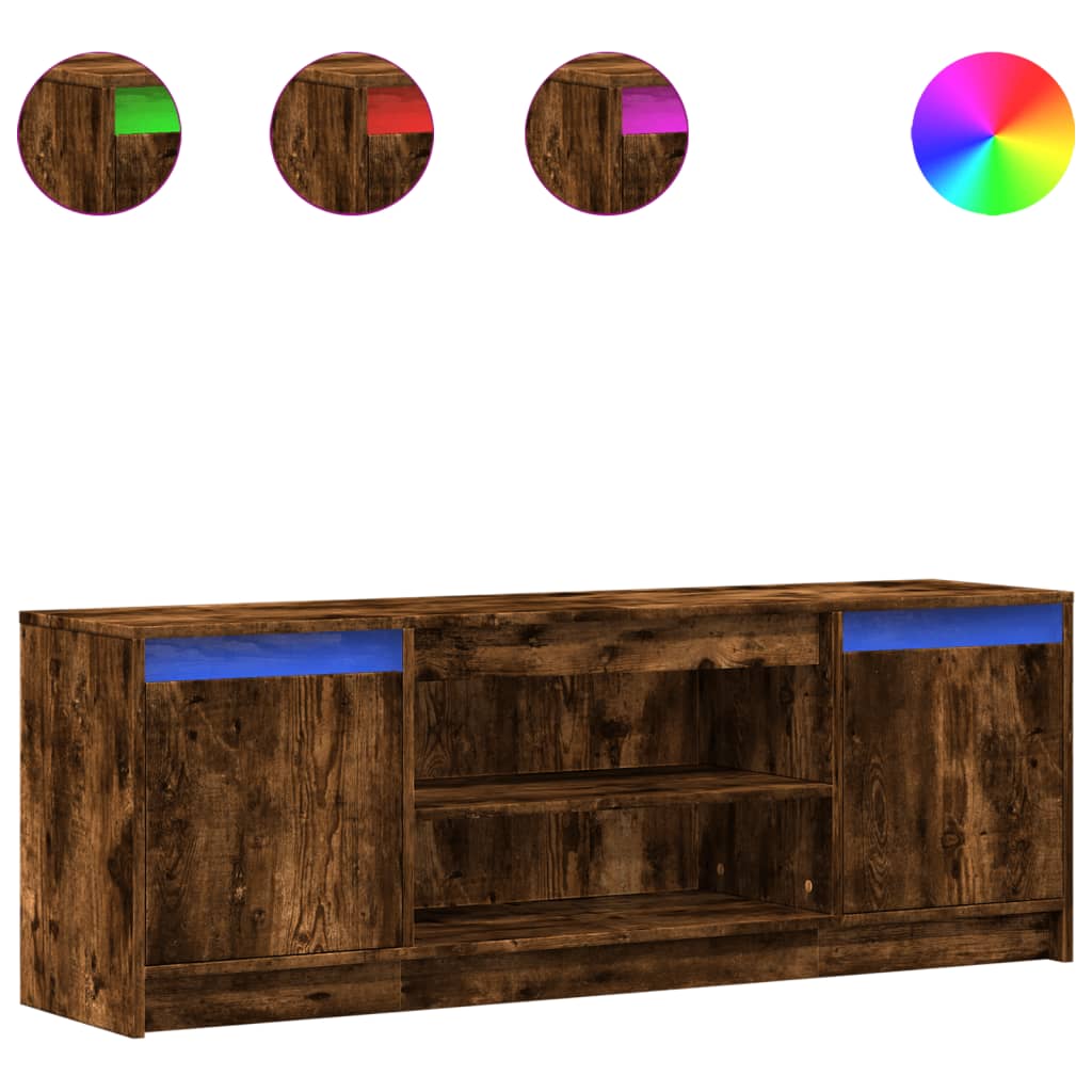 Meuble TV avec éclairage LED chêne fumé 139,5x34x50 cm