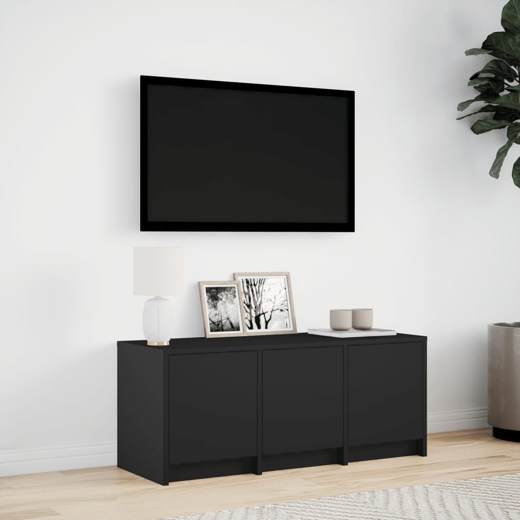 Meuble TV LED noir 97x34x40 cm en bois