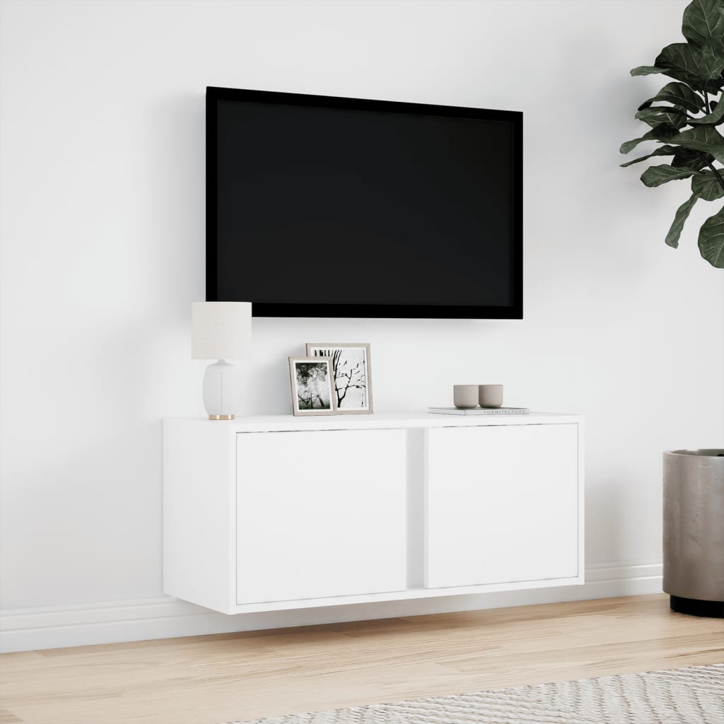 Meuble TV mural avec éclairage LED blanc 80x31x35 cm