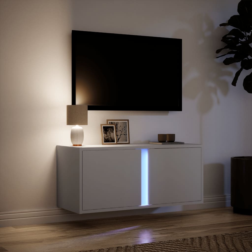 Meuble TV mural avec éclairage LED blanc 80x31x35 cm