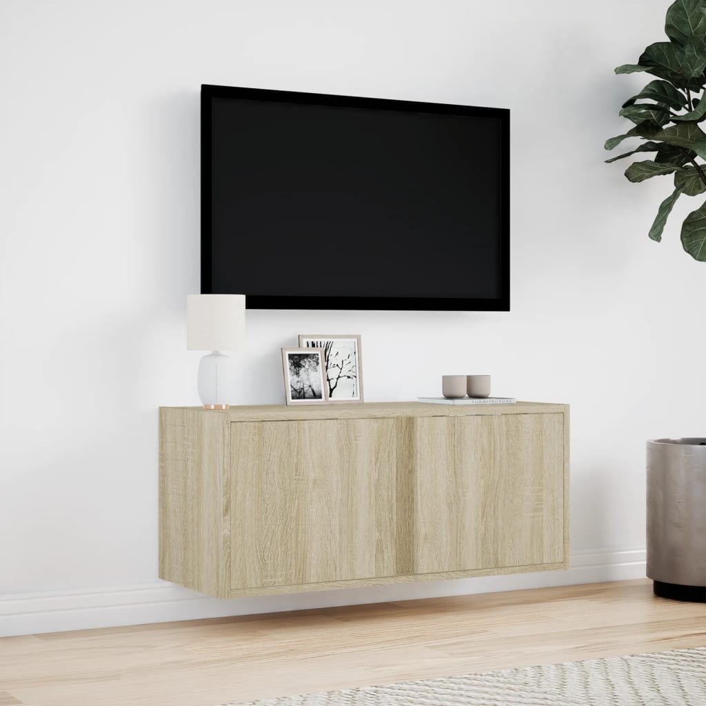 Meuble TV mural avec éclairage LED Chêne Sonoma 80x31x35 cm