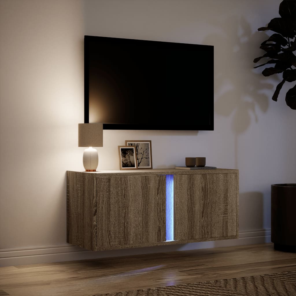 Meuble TV mural avec éclairage LED Chêne Sonoma 80x31x35 cm