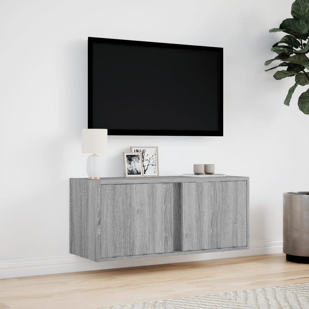 Meuble TV mural avec éclairage LED Gris Sonoma 80x31x35 cm