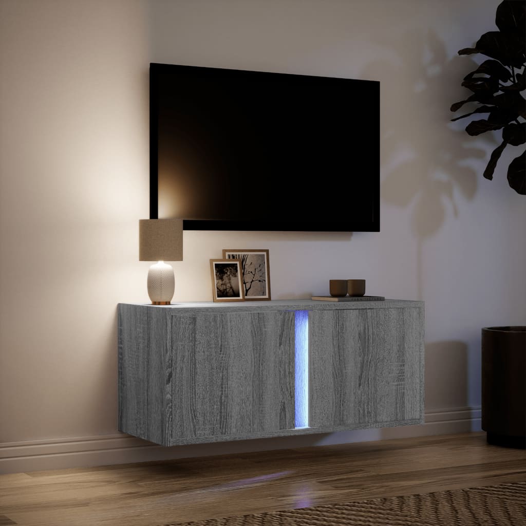 Meuble TV mural avec éclairage LED Gris Sonoma 80x31x35 cm