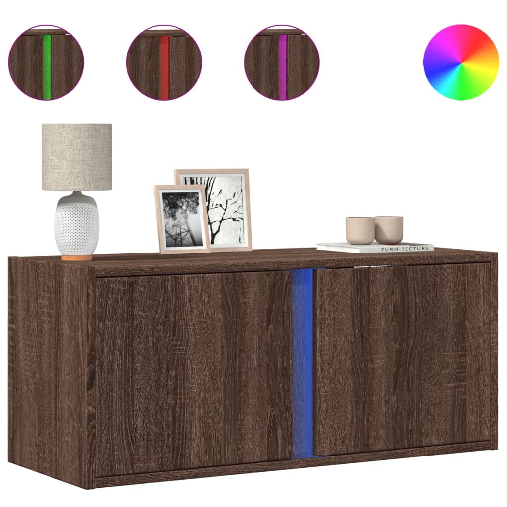 TV-Wandschrank mit LED-Beleuchtung Eichen-Optik 80x31x35 cm