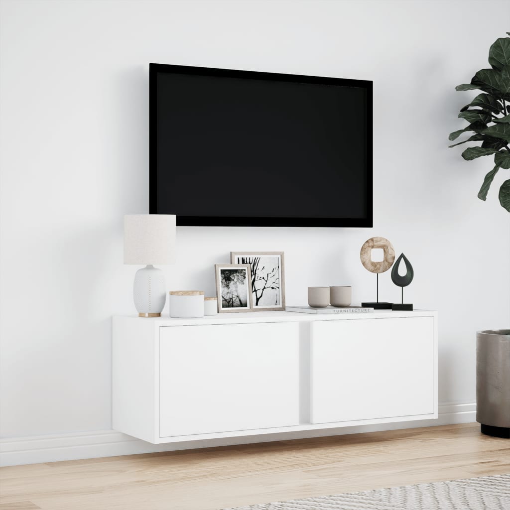 Meuble TV mural avec éclairage LED blanc 100x31x35 cm