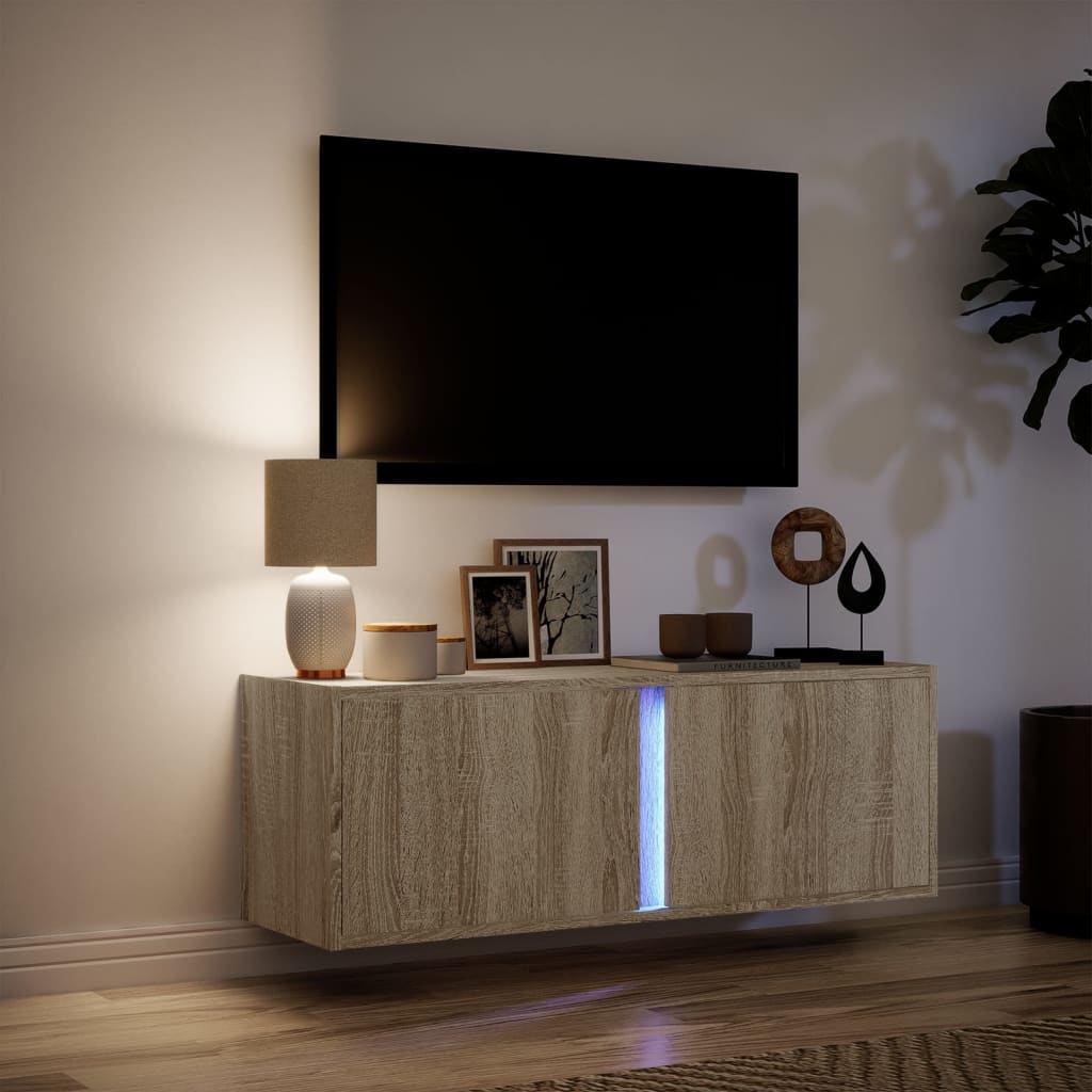 Meuble TV mural avec éclairage LED Chêne Sonoma 100x31x35 cm