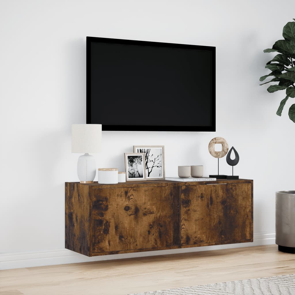 TV-Wandschrank mit LED-Beleuchtung Räuchereiche 100x31x35 cm