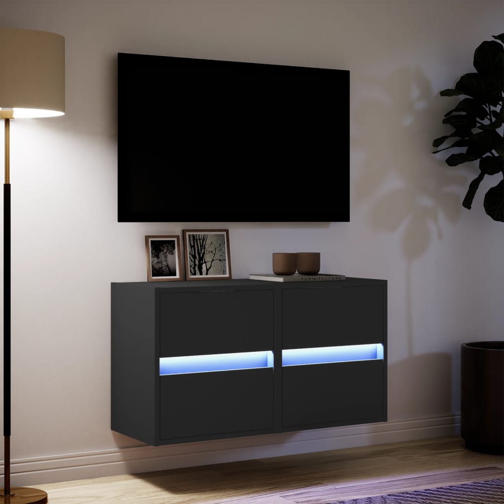 TV-Wandschränke mit LED-Beleuchtung 2 Stk. Schwarz 41x31x45 cm