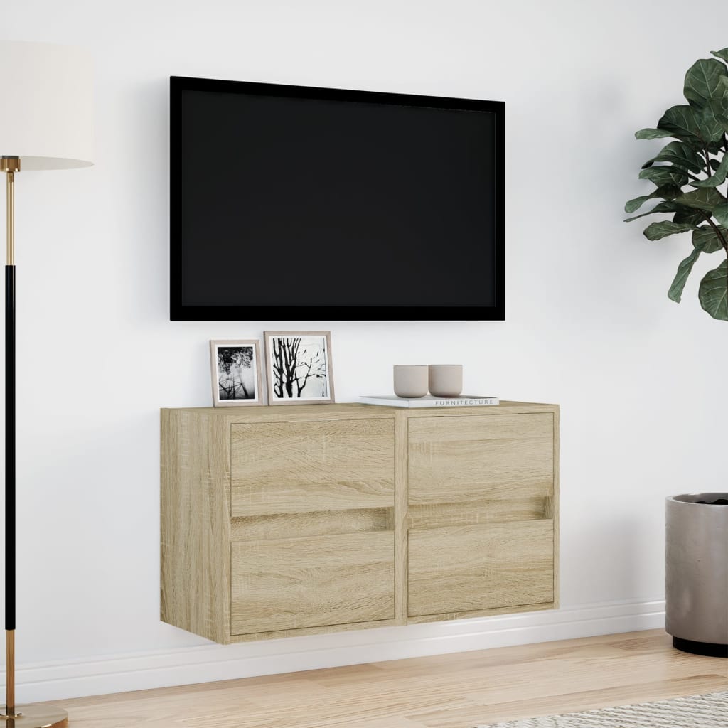 Meubles TV muraux avec éclairage LED 2 pcs Sonoma 41x31x45 cm.