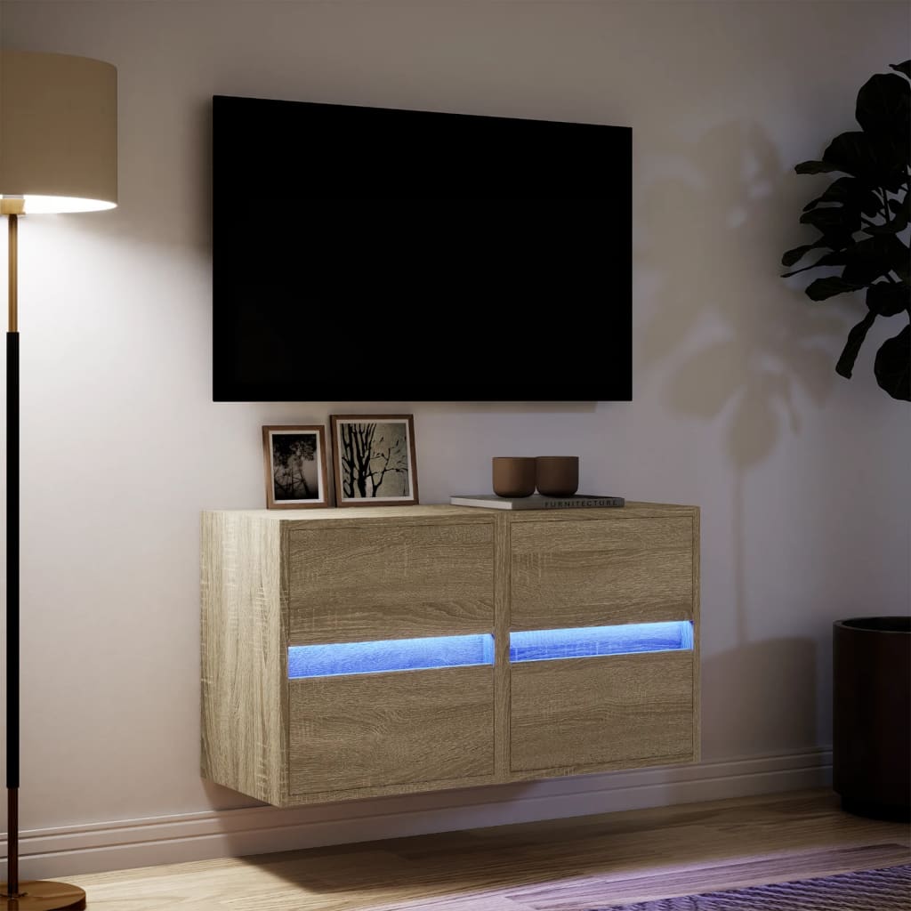 Meubles TV muraux avec éclairage LED 2 pcs Sonoma 41x31x45 cm.