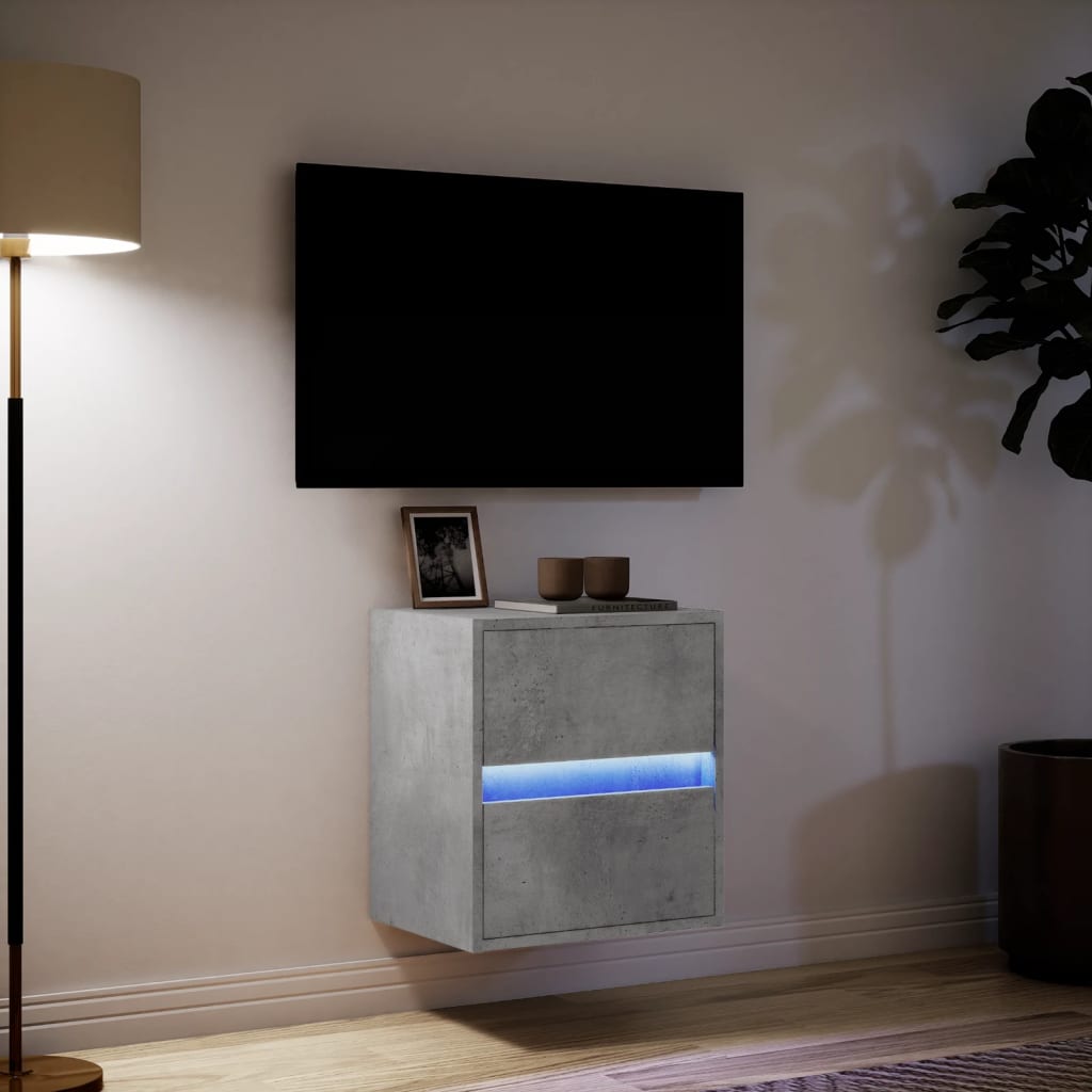 Meuble TV mural avec éclairage LED gris béton 41x31x45 cm