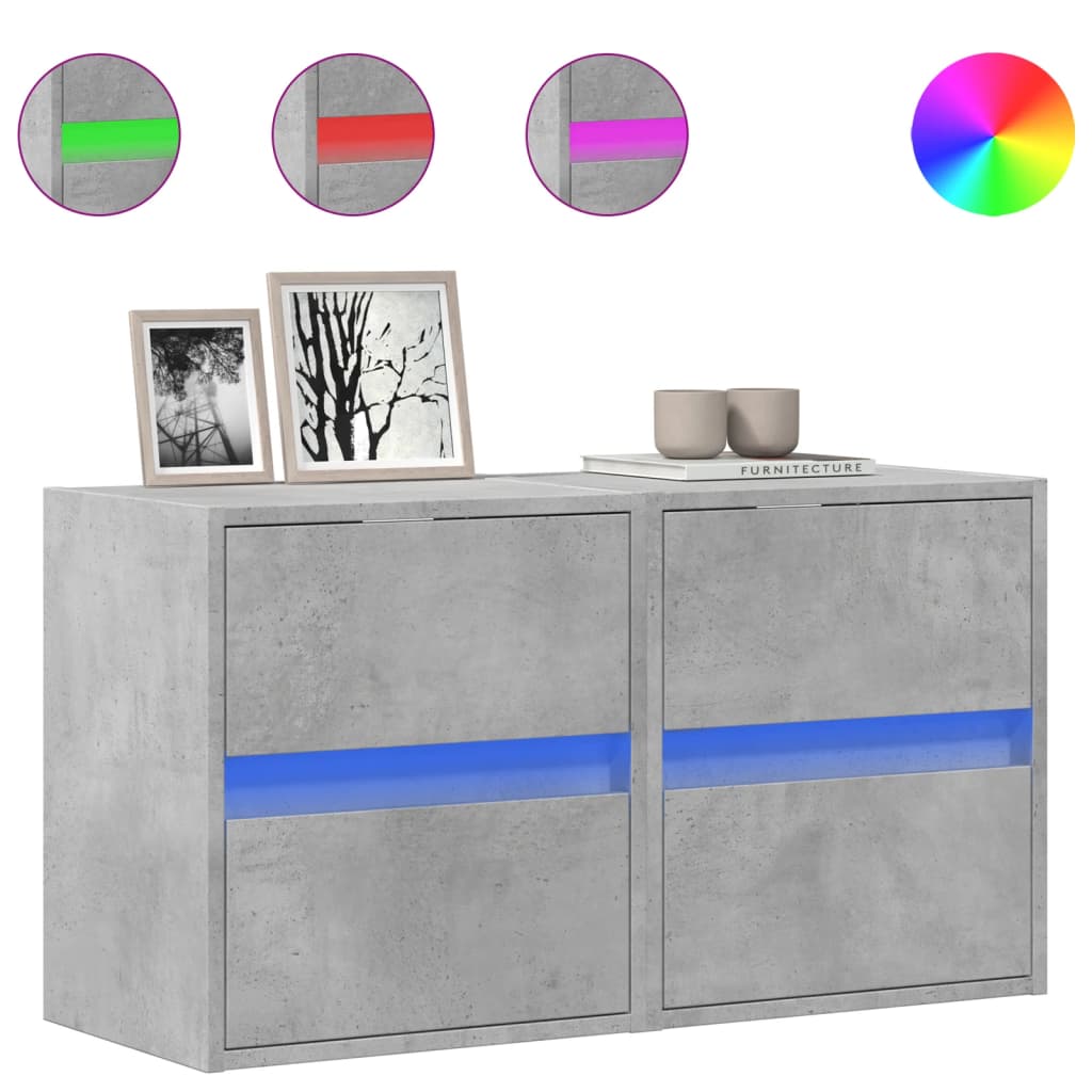 Meubles muraux TV éclairage LED 2 pièces Gris béton 41x31x45 cm.