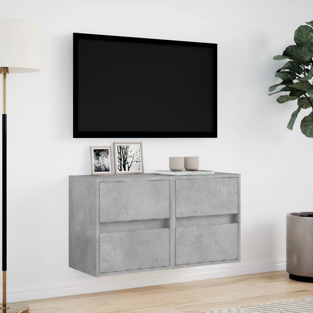 Meubles muraux TV éclairage LED 2 pièces Gris béton 41x31x45 cm.