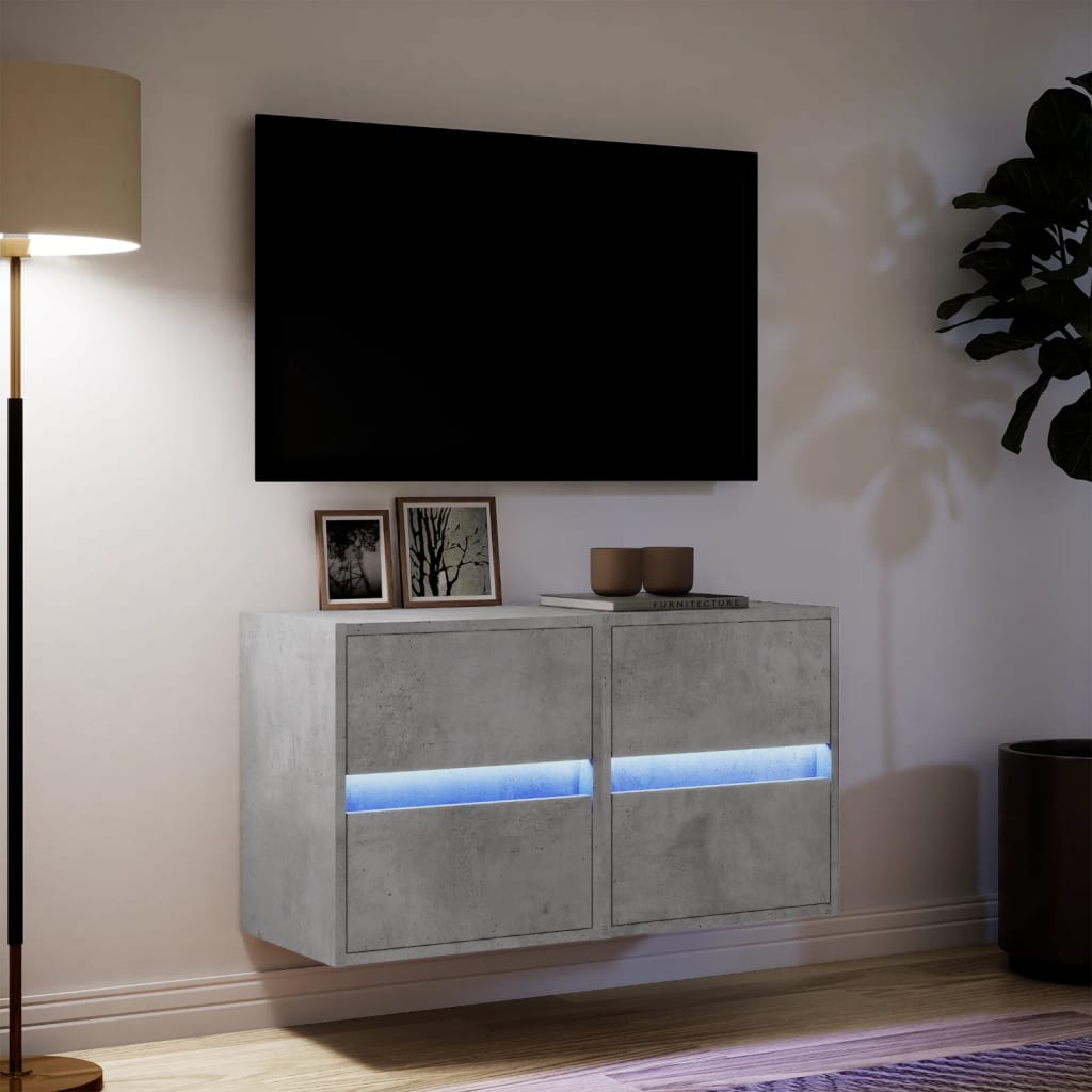 Meubles muraux TV éclairage LED 2 pièces Gris béton 41x31x45 cm.