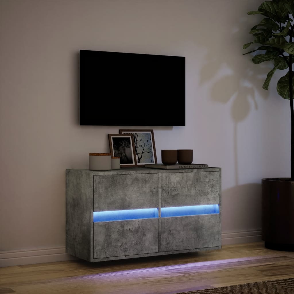 Meuble TV mural avec éclairage LED gris béton 80x31x45 cm