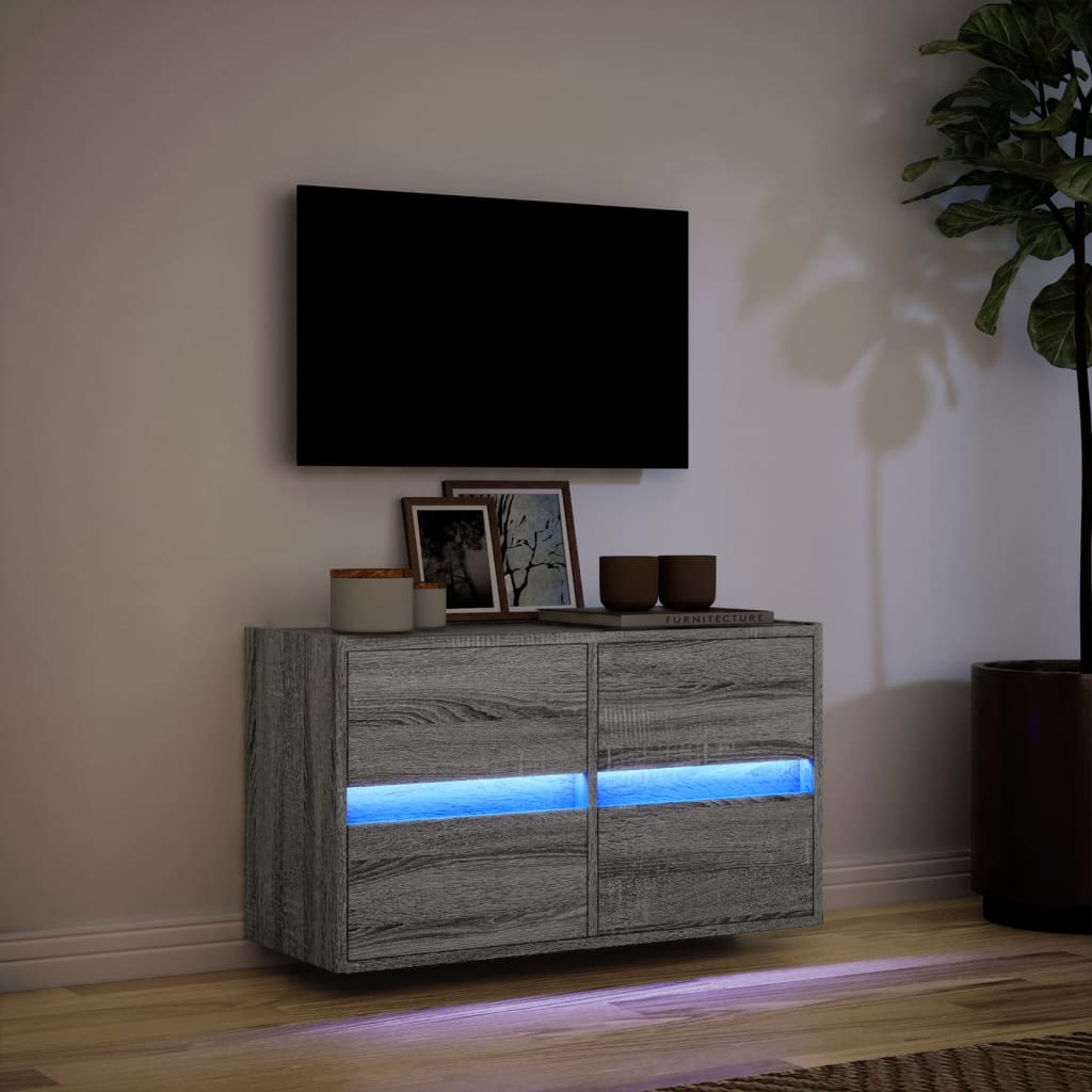 Meuble TV mural avec éclairage LED Gris Sonoma 80x31x45 cm