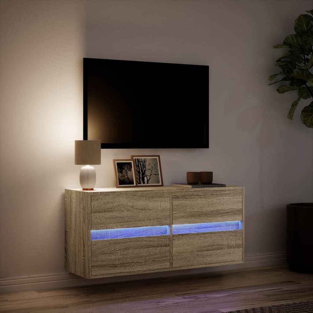 Meuble TV mural avec éclairage LED Chêne Sonoma 100x31x45 cm