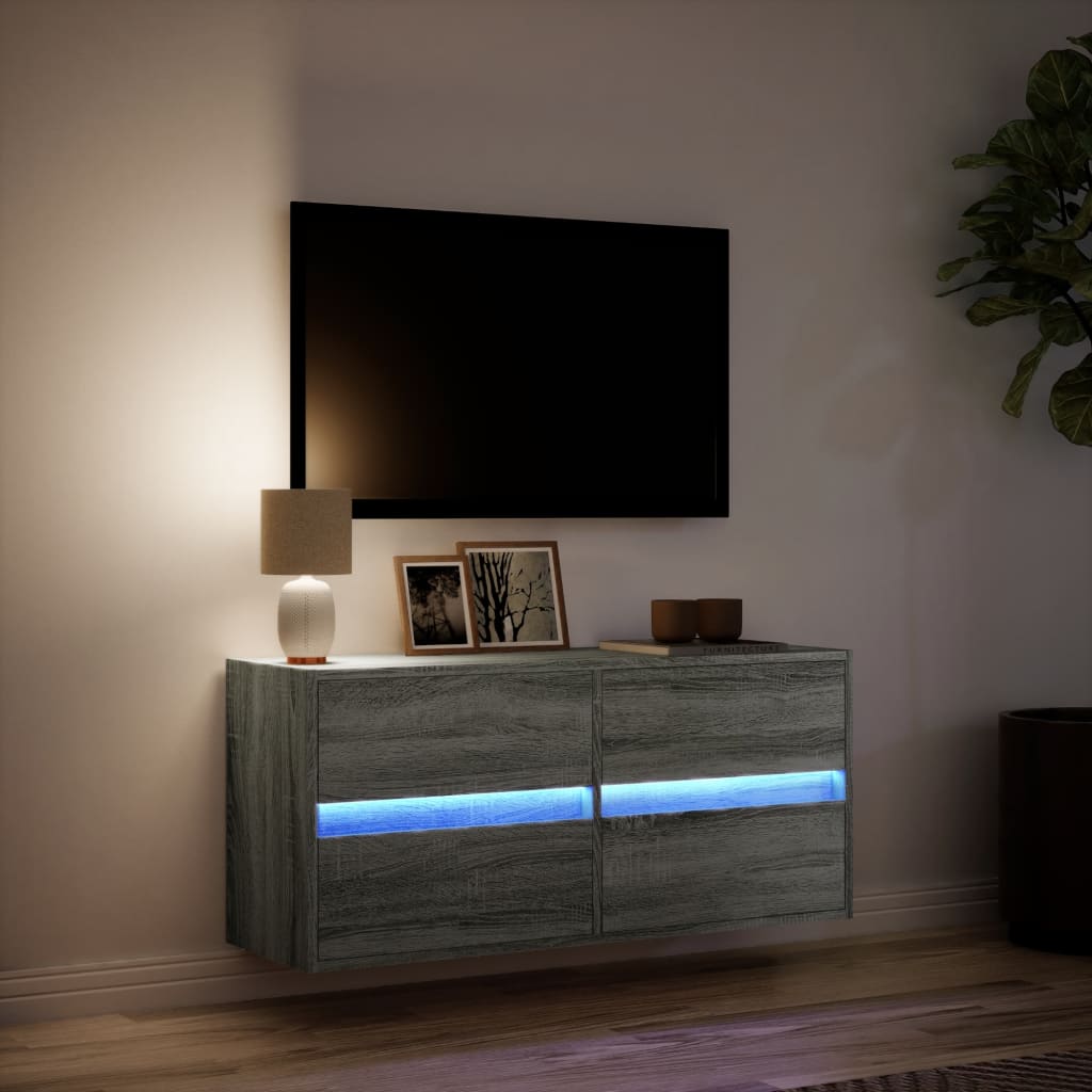 Meuble TV mural avec éclairage LED Gris Sonoma 100x31x45 cm