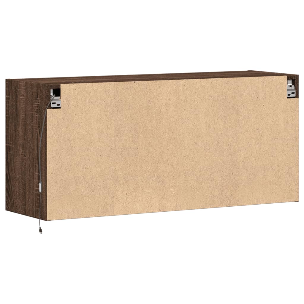 Meuble TV mural éclairage LED aspect chêne marron 100x31x45 cm