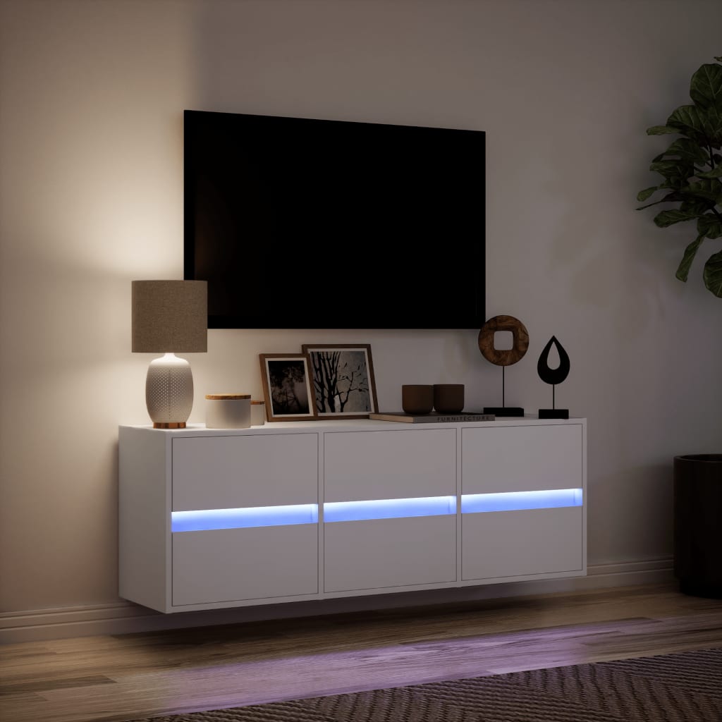 Meuble TV mural avec éclairage LED blanc 130x31x45 cm