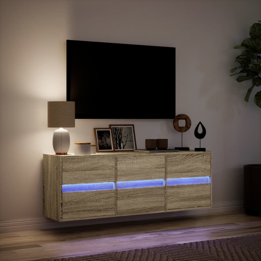 Meuble TV mural avec éclairage LED Chêne Sonoma 130x31x45 cm