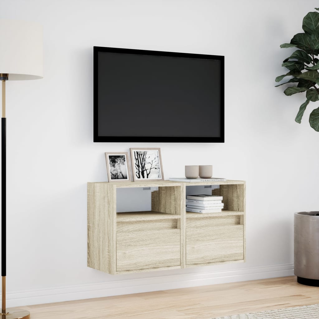 Meubles TV muraux avec éclairage LED 2 pcs Sonoma 41x31x45 cm.