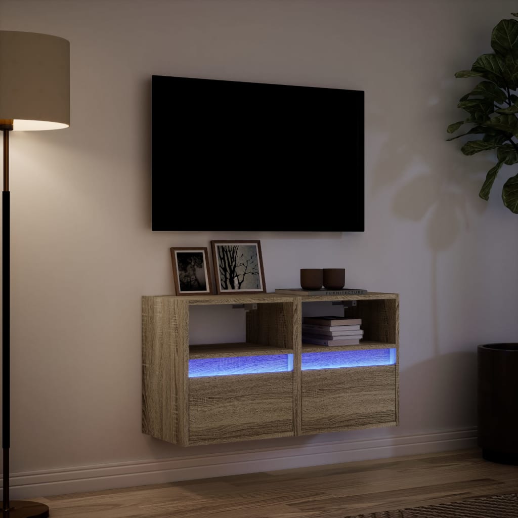 Meubles TV muraux avec éclairage LED 2 pcs Sonoma 41x31x45 cm.