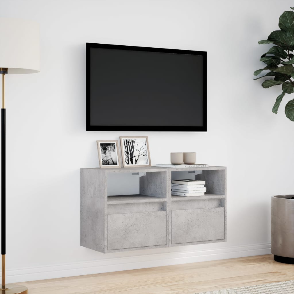 Meubles muraux TV éclairage LED 2 pièces Gris béton 41x31x45 cm.