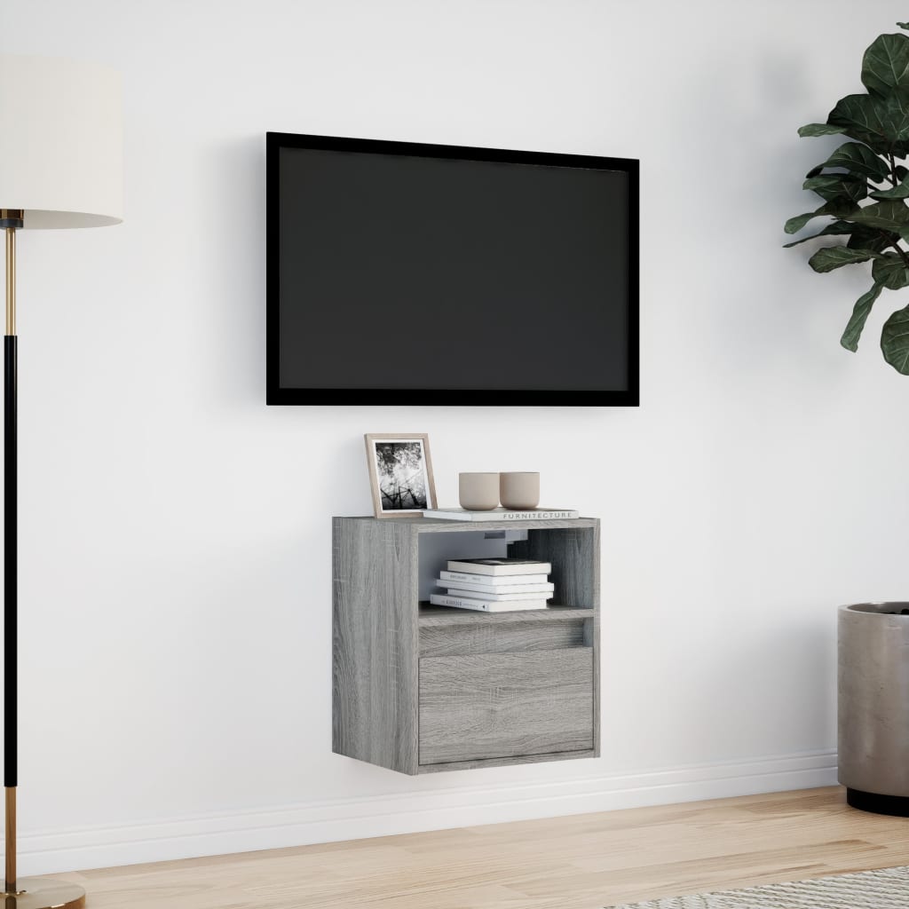 Meuble TV mural avec éclairage LED Gris Sonoma 41x31x45 cm