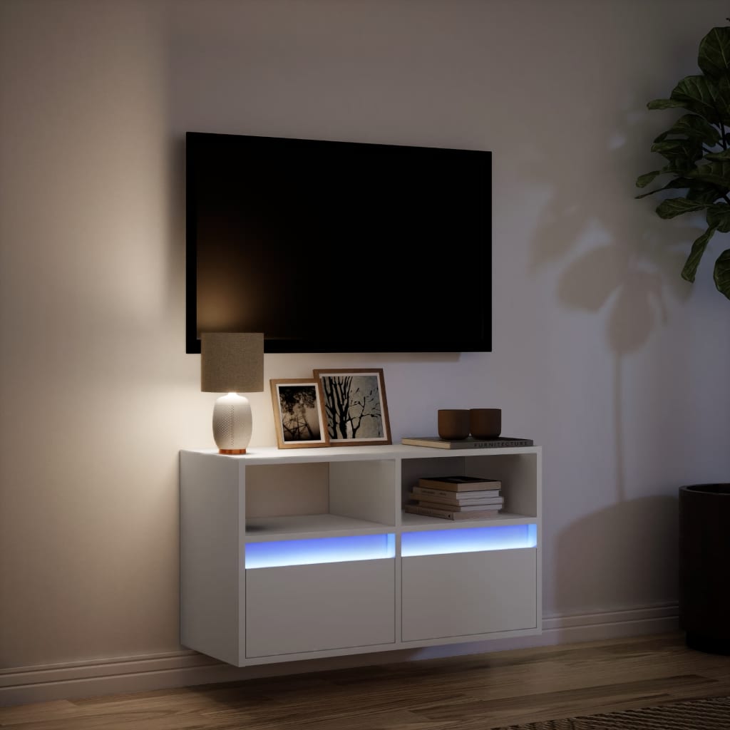 Meuble TV mural avec éclairage LED blanc 80x31x45 cm