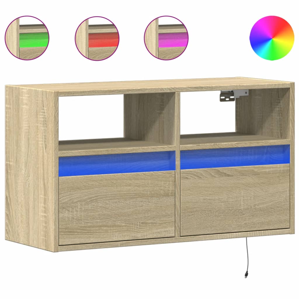 Meuble TV mural avec éclairage LED Chêne Sonoma 80x31x45 cm