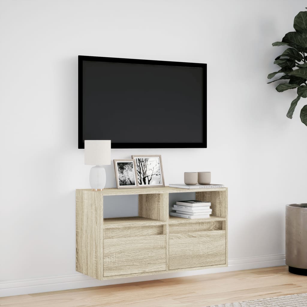 Meuble TV mural avec éclairage LED Chêne Sonoma 80x31x45 cm