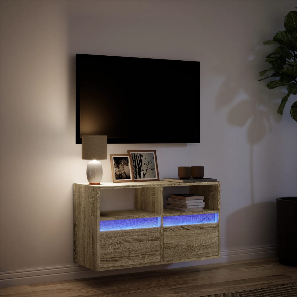 Meuble TV mural avec éclairage LED Chêne Sonoma 80x31x45 cm