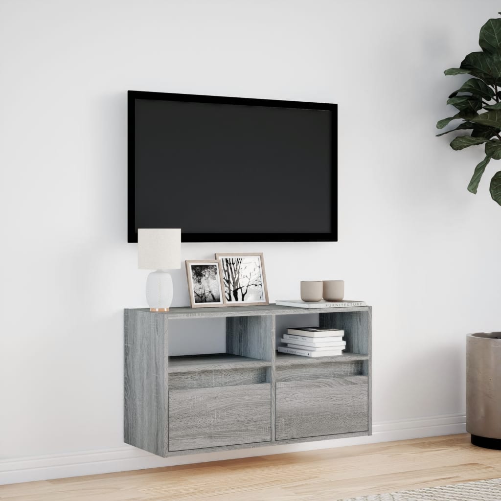 Meuble TV mural avec éclairage LED Gris Sonoma 80x31x45 cm