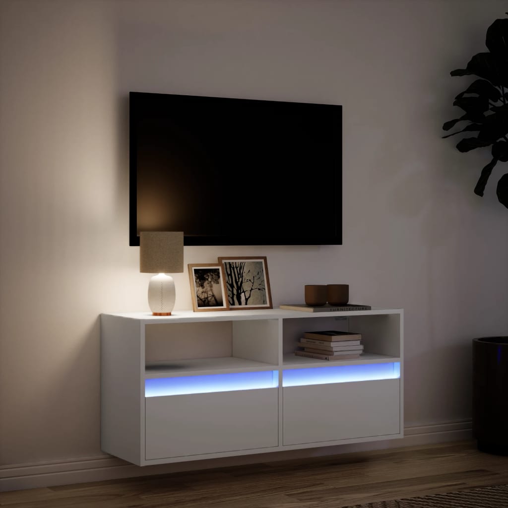 Meuble TV mural avec éclairage LED blanc 100x31x45 cm