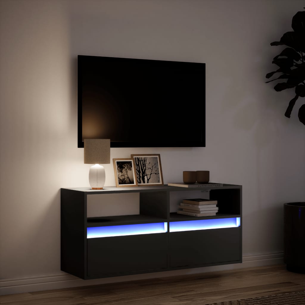 Meuble TV mural avec éclairage LED noir 100x31x45 cm