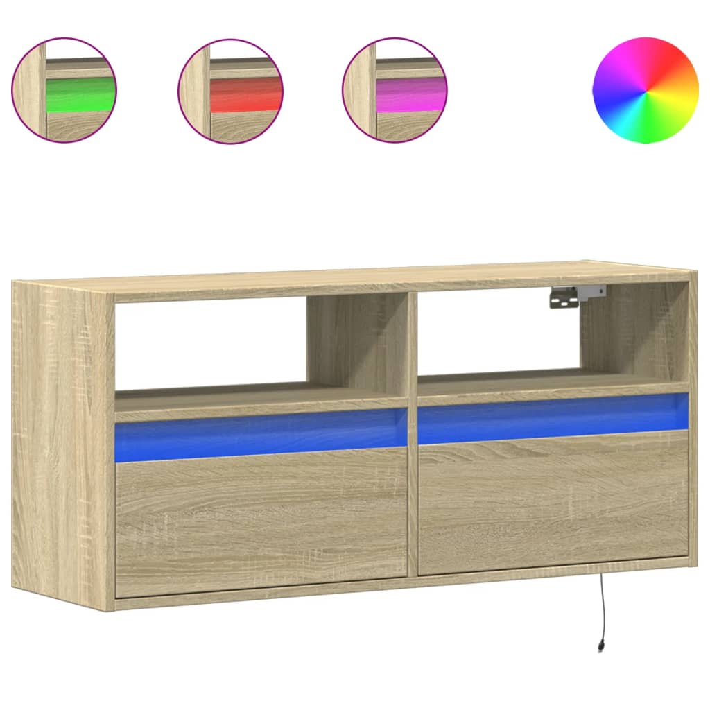 Meuble TV mural avec éclairage LED Chêne Sonoma 100x31x45 cm